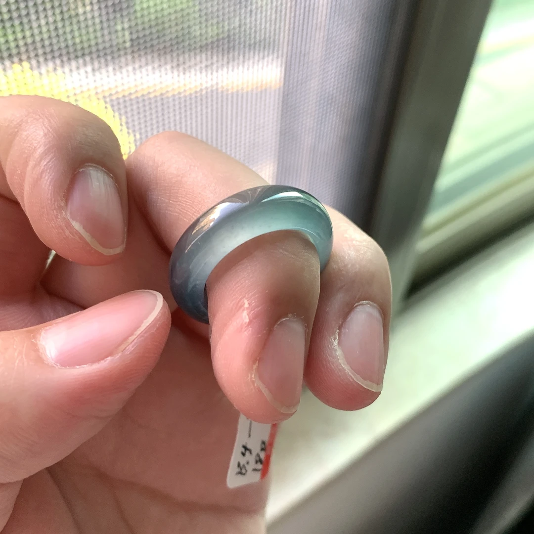 18圈天然翡翠A货冰种宽版泥鳅背蓝水戒指指环戒圈18.4-7.6-4.8mm