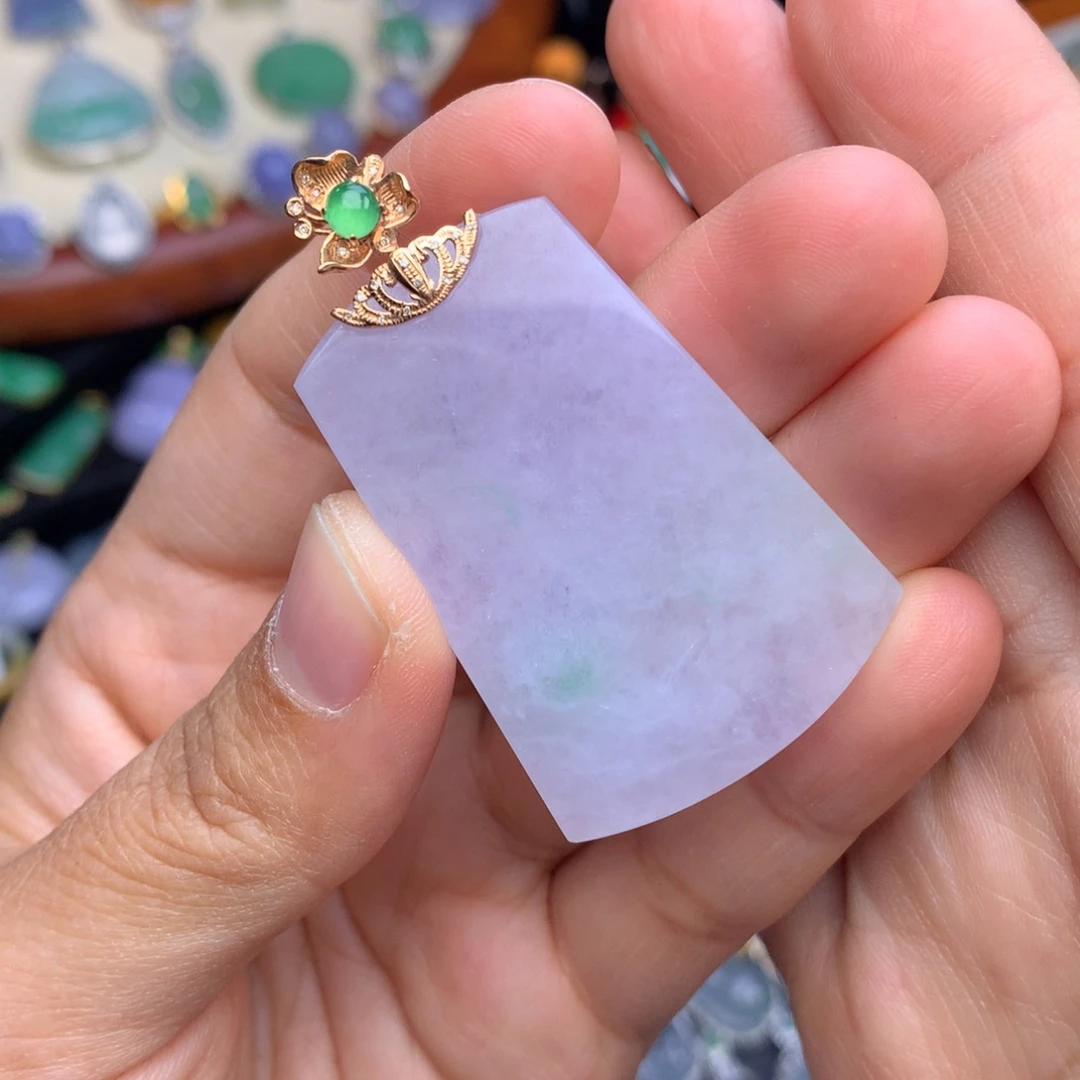 翡翠吊坠(不含链)18K金镶嵌