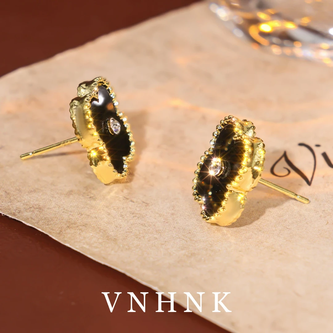 铜合金合成锆石耳饰 美可儿  G422  黑色小众百搭耳环