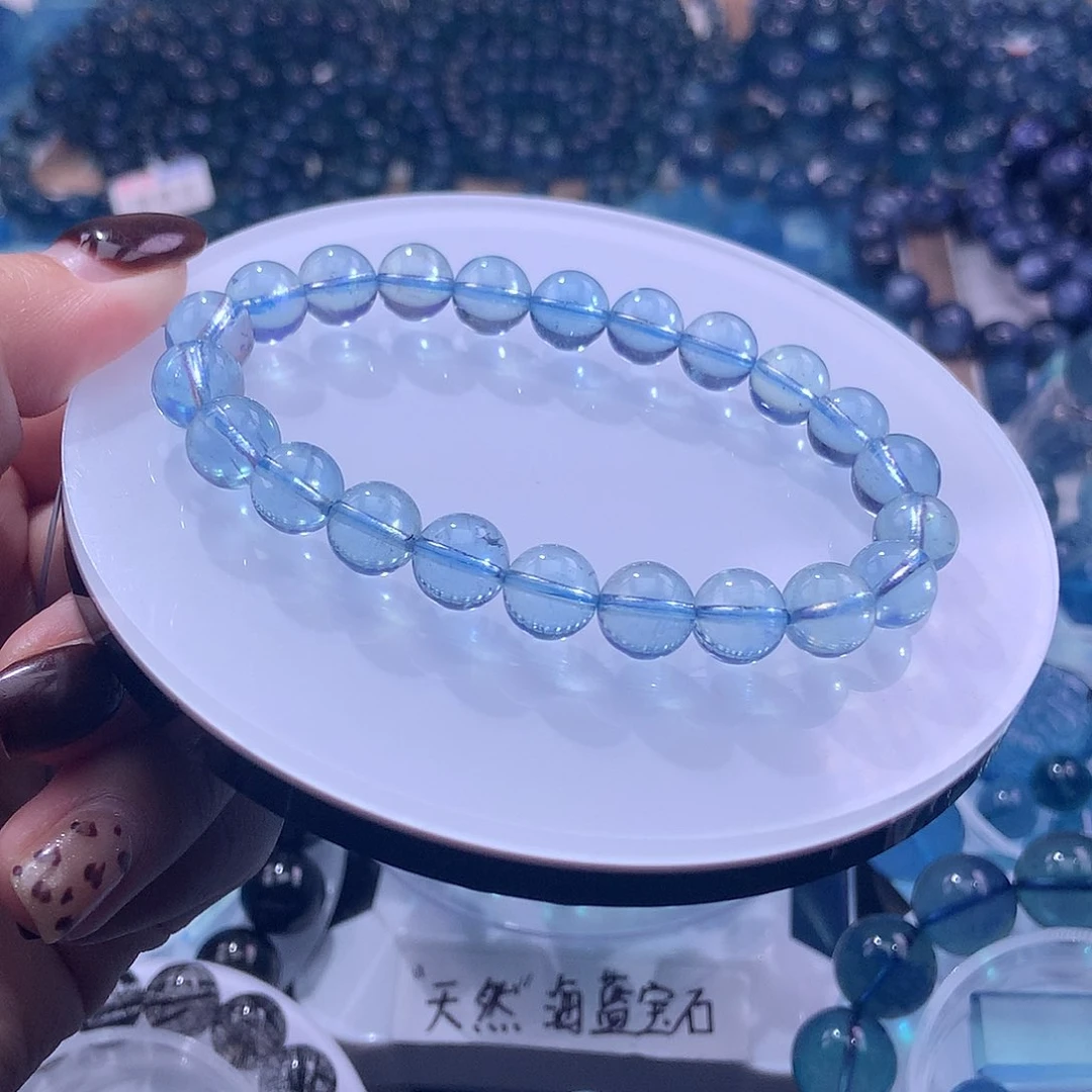 未镶嵌手串海蓝宝石冰透圣蓝8m+【580元】 要拍10件