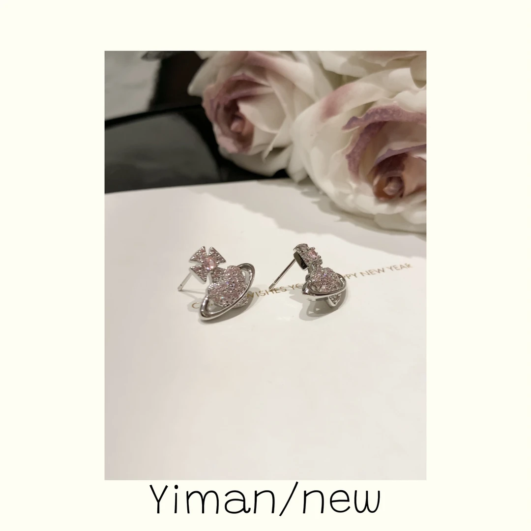 铜合金合成锆石耳饰 粉色快乐星球小耳钉MZ3400