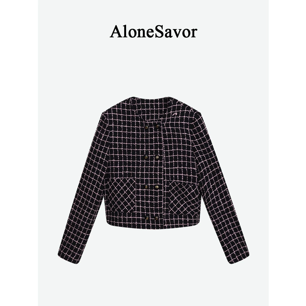 【ALONE SAVOR】龍喜儿小香风设计感格纹外套半裙套装K603