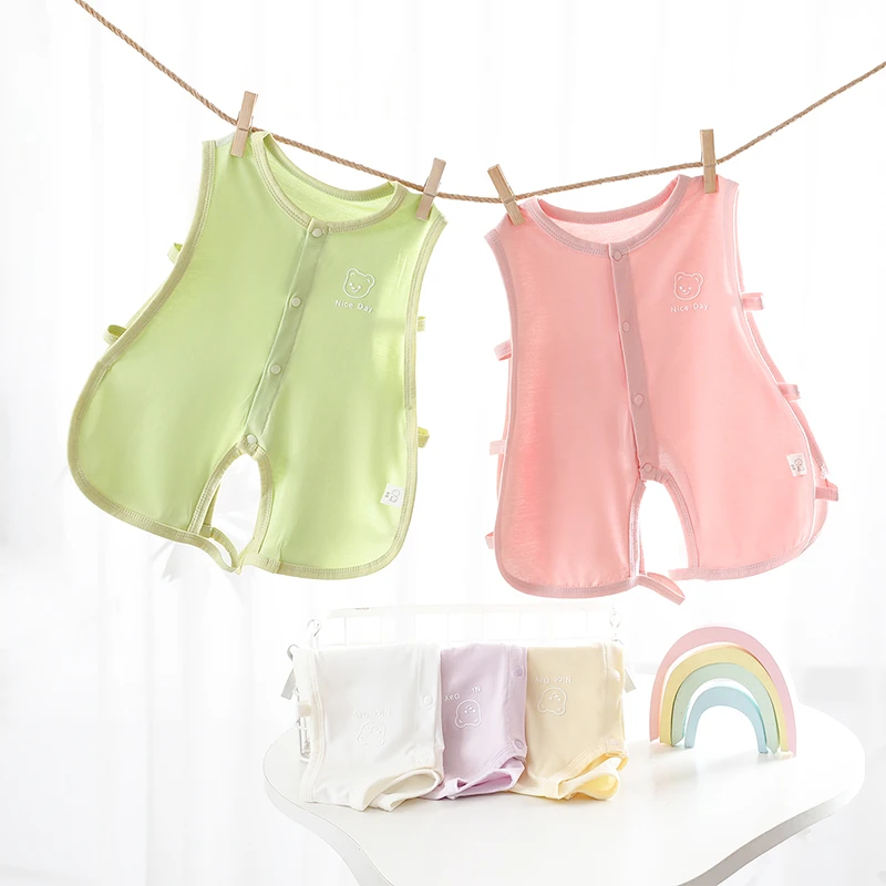 宝宝琵琶衣婴儿夏季薄款哈衣无袖背心短爬无骨夏天开裆连体衣