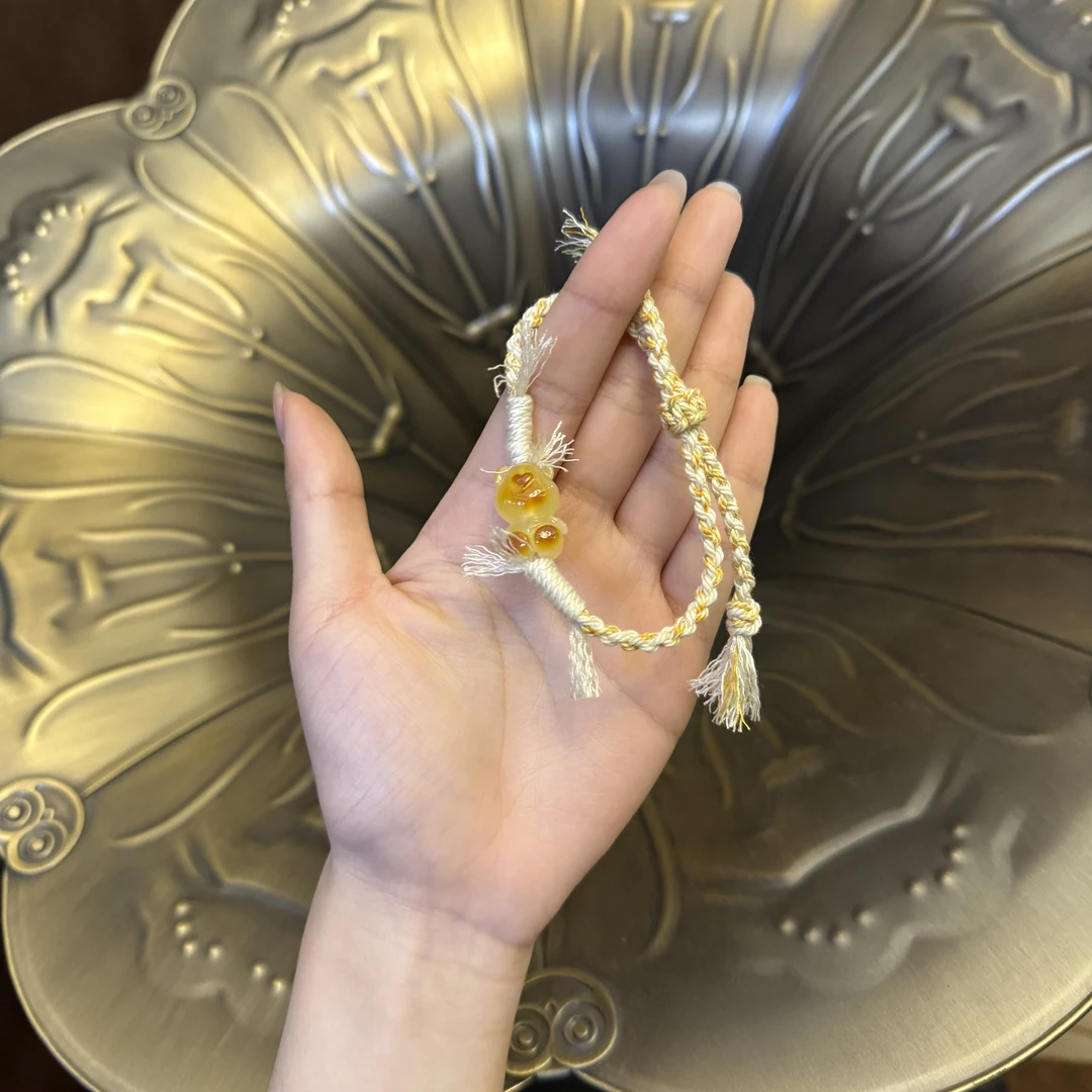 蜜蜡小熊编织手绳（黄）