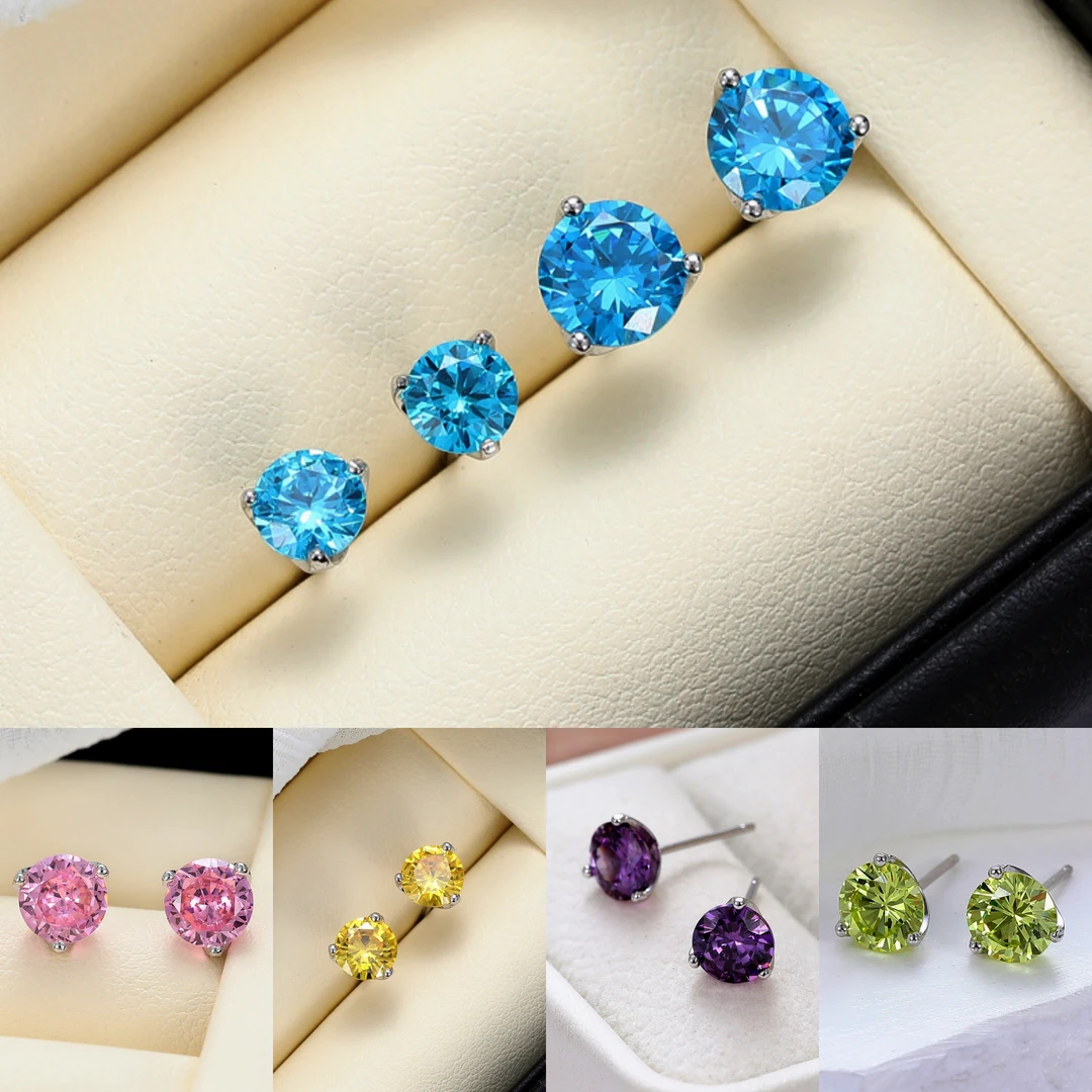 925银耳饰 S925纯银三爪锆石耳钉养耳洞防过敏日常通勤款简约时尚