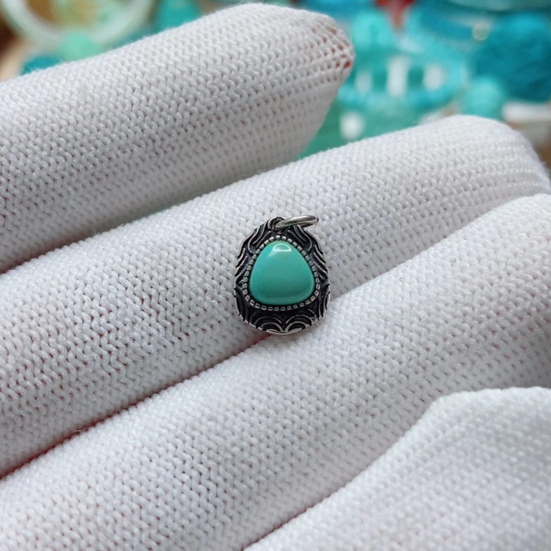 绿松石银S925镶嵌侧挂