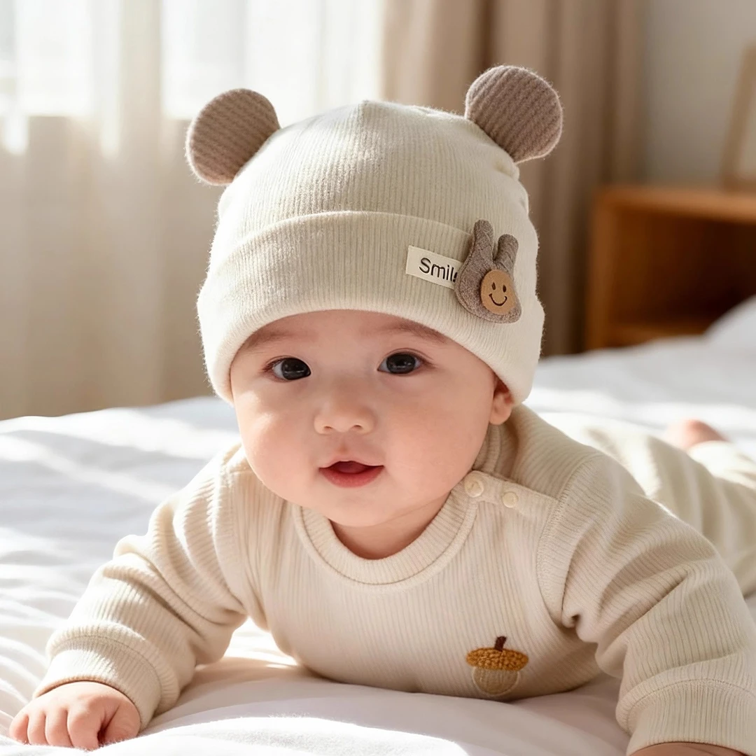 婴幼儿帽子秋冬季保暖加厚囟门新生超萌胎帽男女宝宝小月龄套头帽