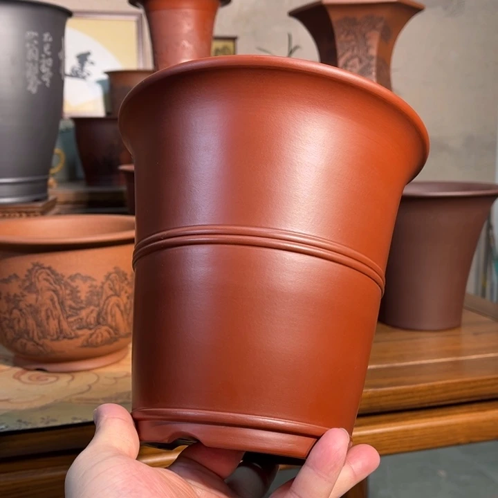 紫砂花盆原矿大红袍全手工精品盆