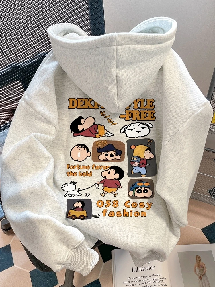 希妮丝 国潮新款oversize休闲风连帽印花加绒卫衣女装韩系ins外套