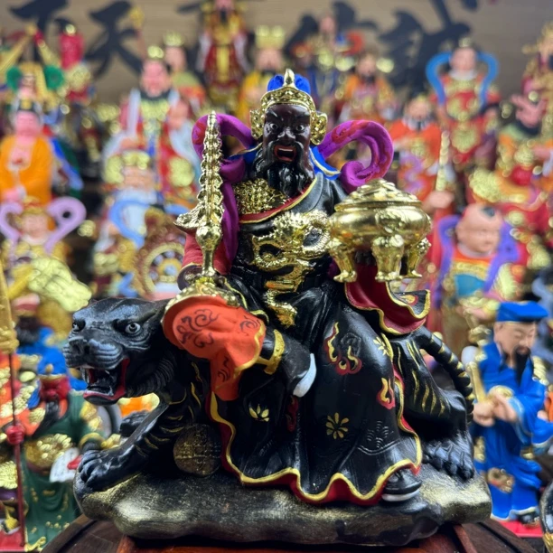 木雕家居摆件骑虎赵公明神像赵元帅武财神黑脸赵玄朗像摆件高度13