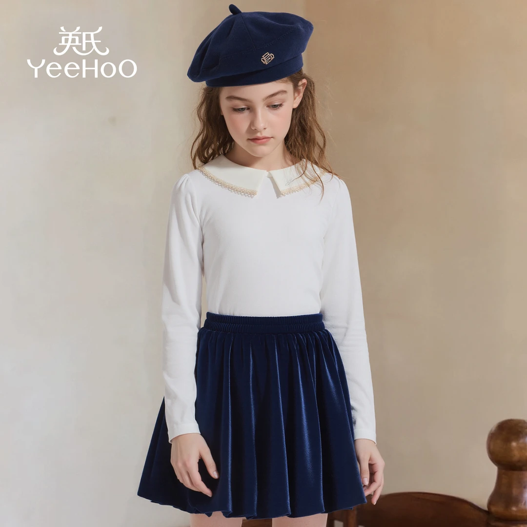 英氏【翻领花边衬衫】秋季时尚女童polo衫女童衬衫女童秋装百搭童装