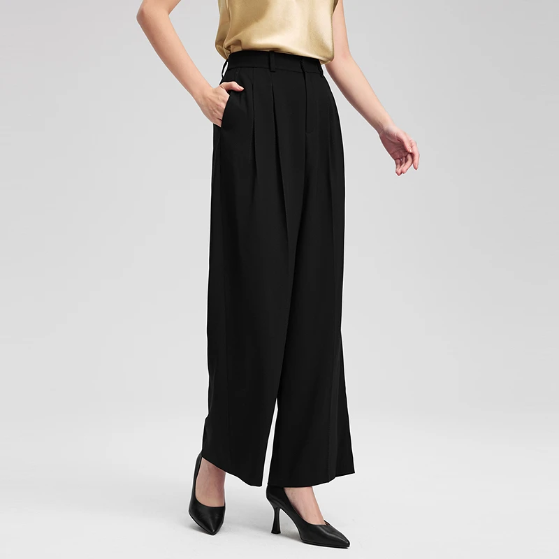 赢智尚夏季新款黑色中腰宽松黑色醋酸阔腿加长裤通勤ZV02466
