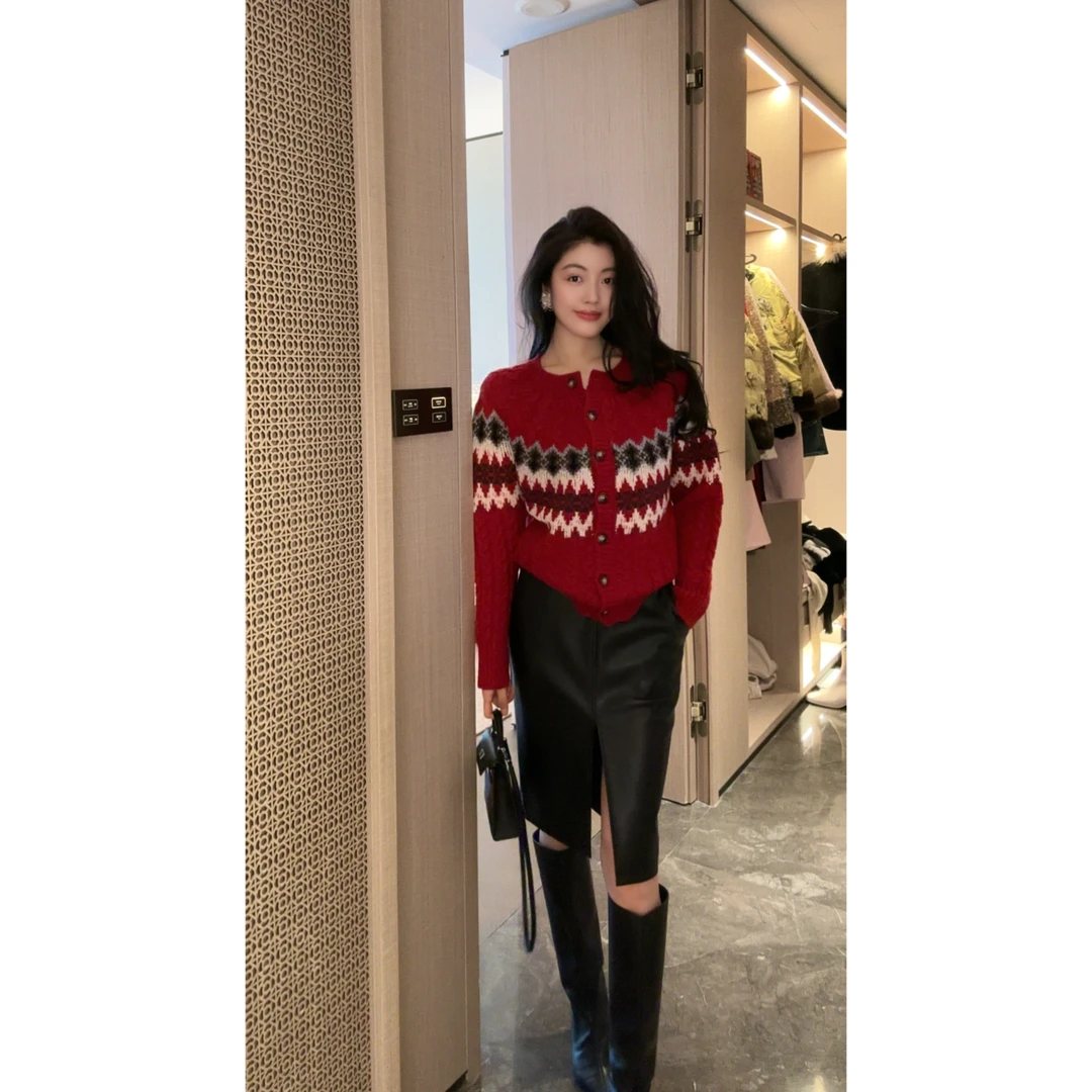 【N·COU】25冬新款【北爱尔兰】100绵羊毛拼色麻花毛衣开衫DY10869