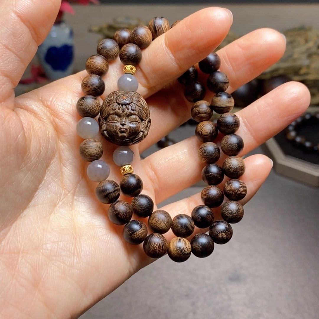 沉香手串越南芽庄黄棋瘤疤0.8设计➕扎基沉香木雕设计