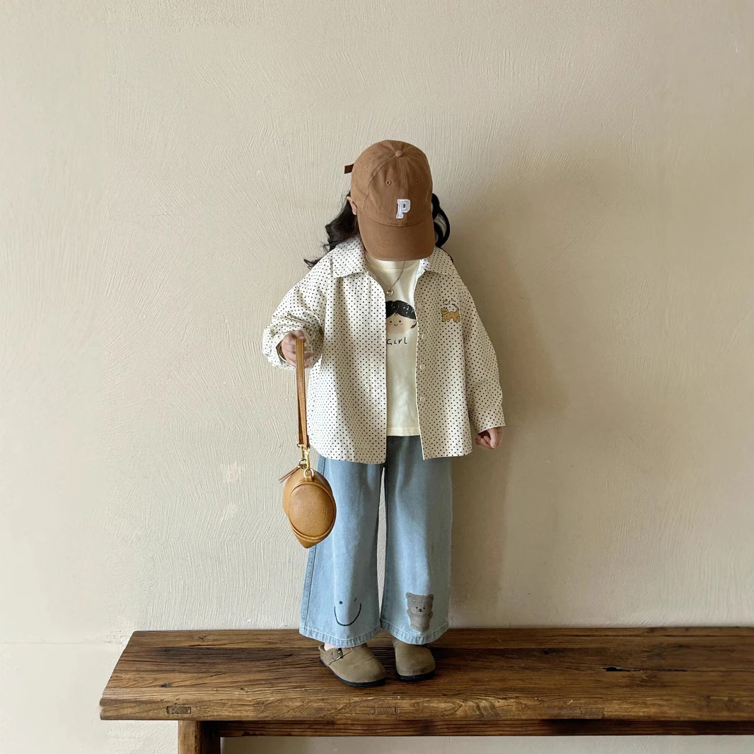 儿童洋气外套2025春秋新款童装中小女童圆点印花翻领韩版上衣衬衫