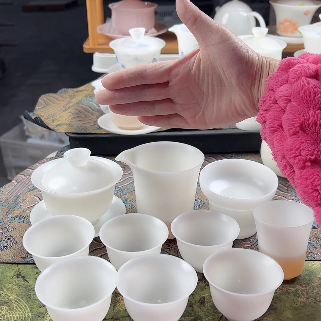 素烧璞玉元宝盖碗茶海过滤组6个60ml反口杯主人杯
