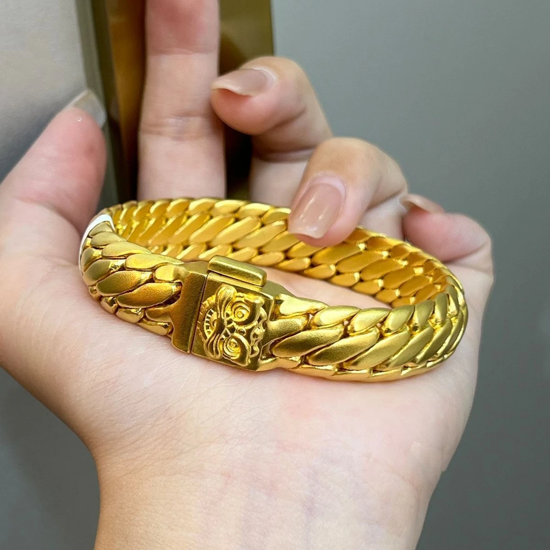 铜合金手链 金色三马鞭手链古巴链男女款手链气质时尚百搭高级感