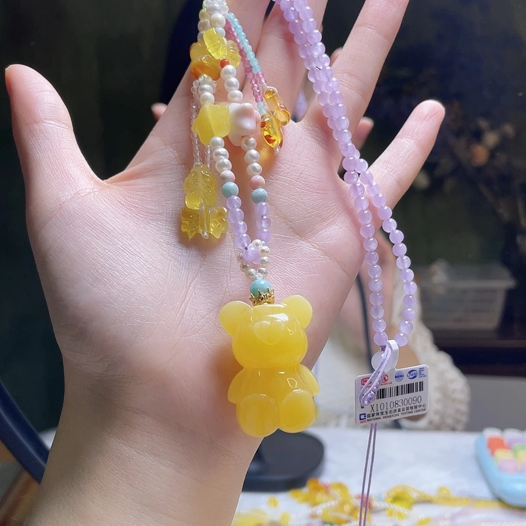 蜜蜡银S925镶嵌裸石吊坠