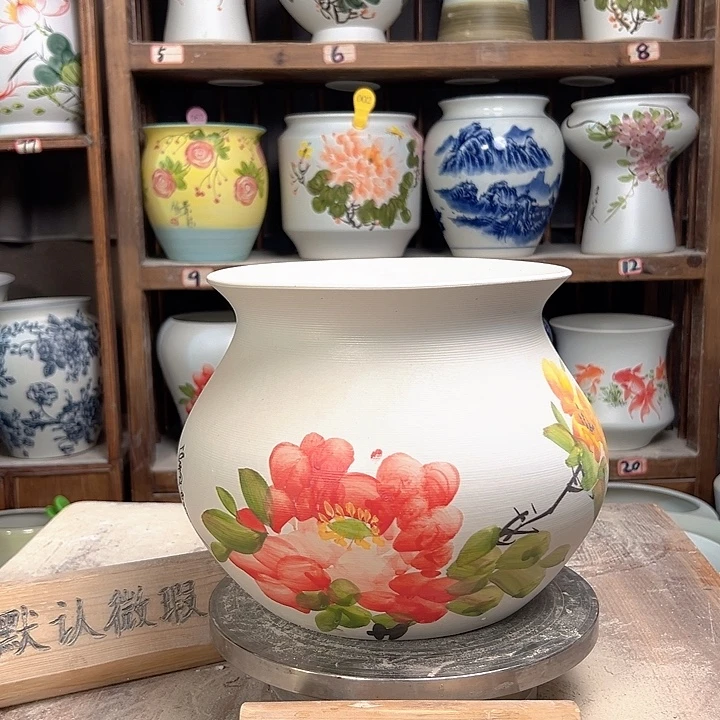 陶钱袋子牡丹陶瓷