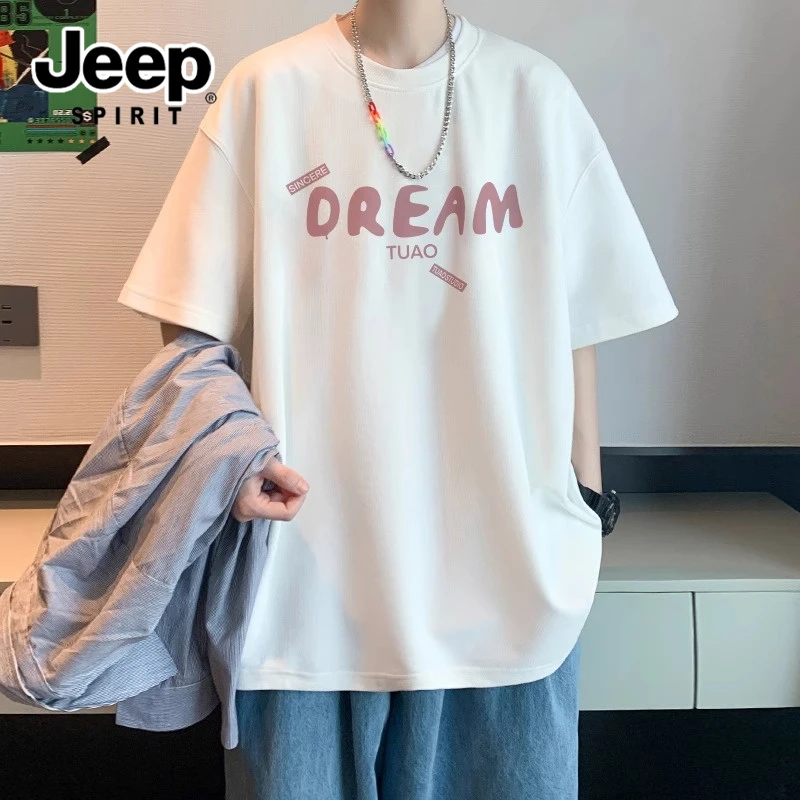 吉普潮牌纯棉短袖男t恤2025夏季潮流新款百搭宽松休闲上衣服t恤男