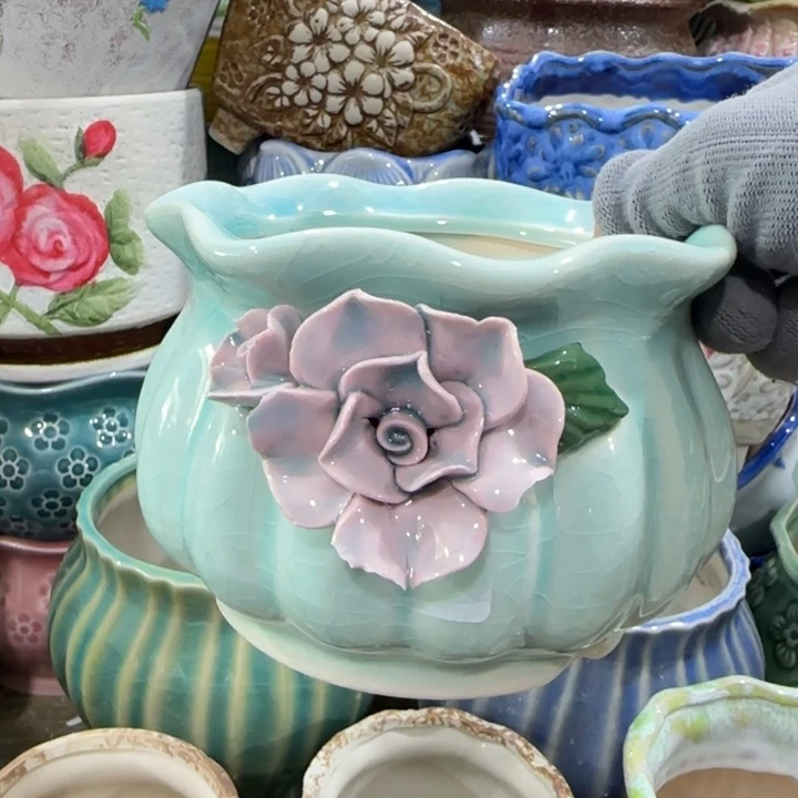 凑9块包邮，有孔，陶瓷花盆