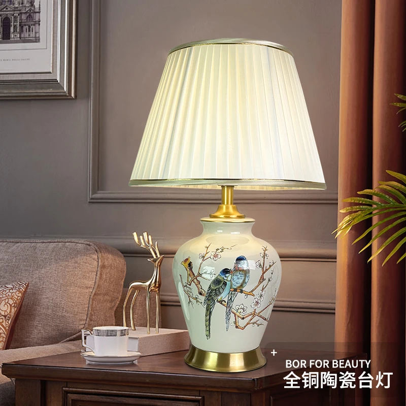 全铜新中式陶瓷台灯客厅书房明亮温馨灯具沙发角装饰LED调光灯具