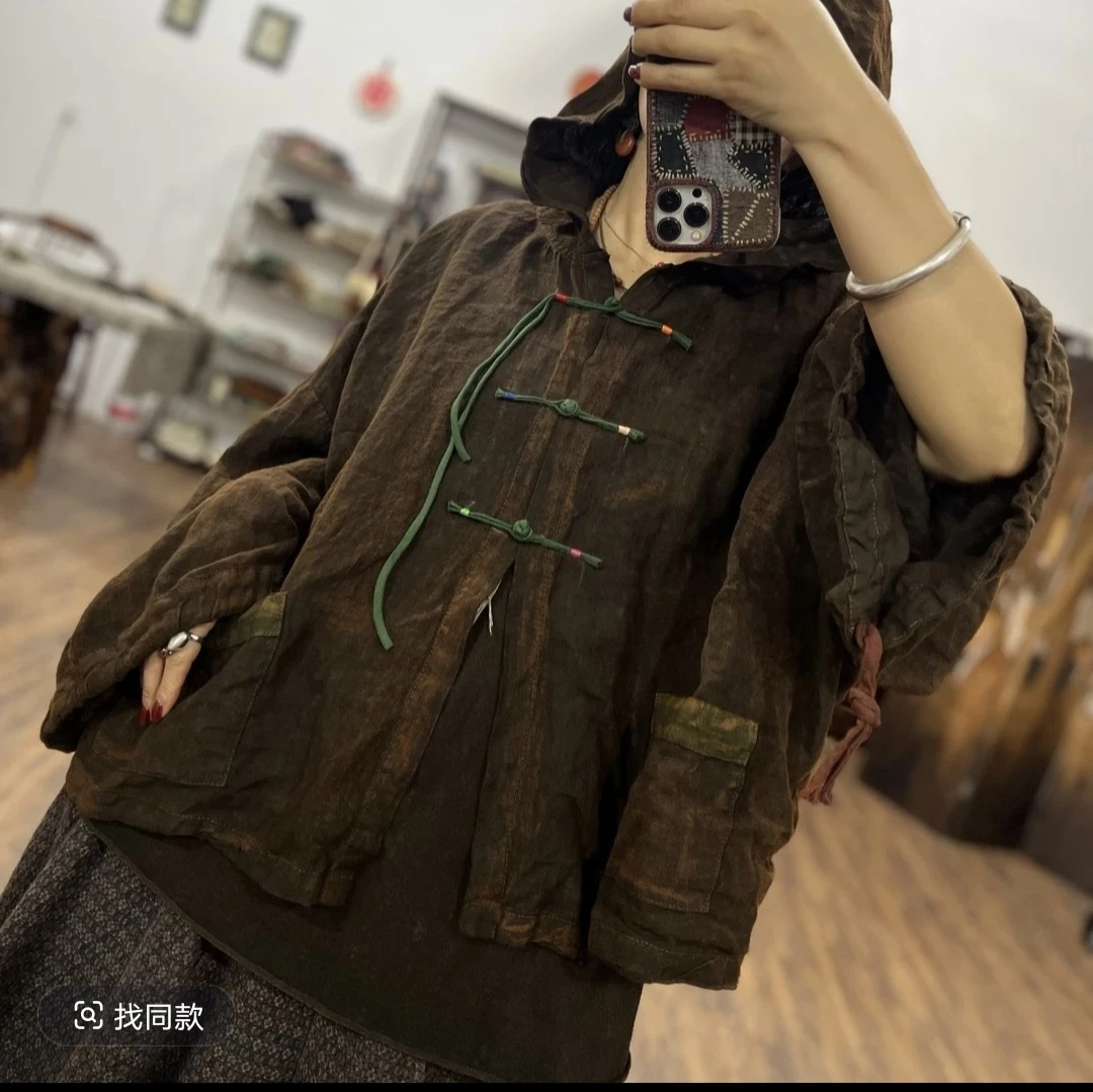 素喜光阴炒色亚麻开衫