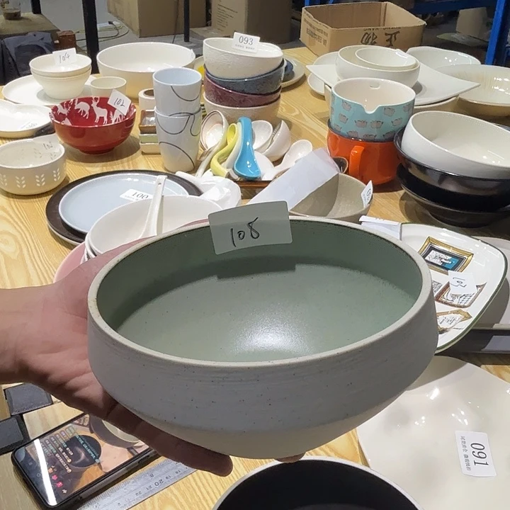 新骨瓷108微瑕灰绿6.5寸磨砂面的碗