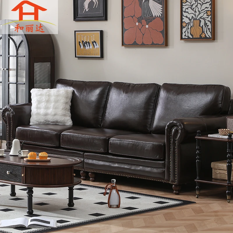 简约美式经典接触面真皮油蜡皮客厅家具沙发尺寸颜色可定制全真皮