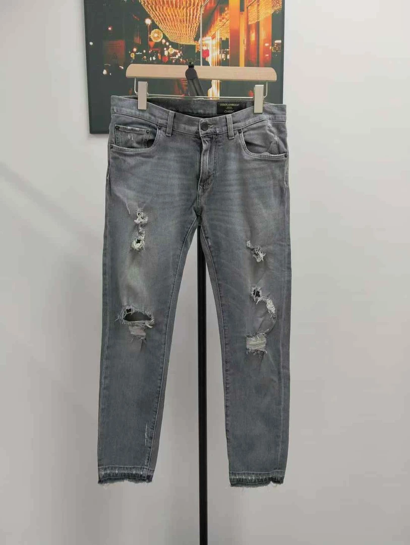 99新 MSGM 葡萄籽奢潮/DG破洞夏季直筒牛仔裤/50码男装