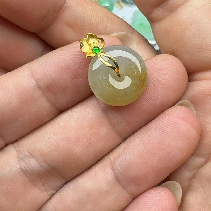 翡翠18K金镶嵌吊坠(不含链)