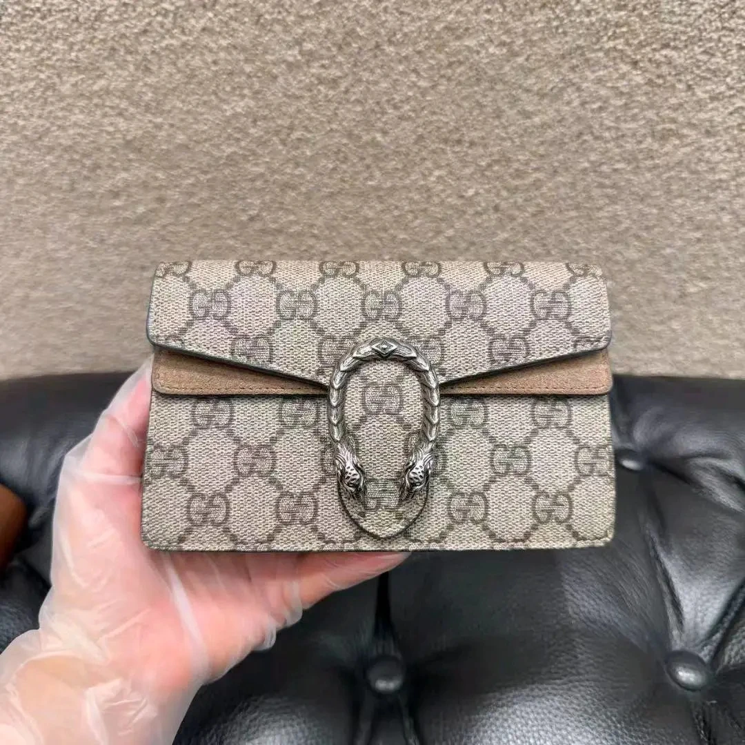 99新 GUCCI/古驰 GUCCI 酒神包 乌木色拼棕色 老花 涂层帆布拼