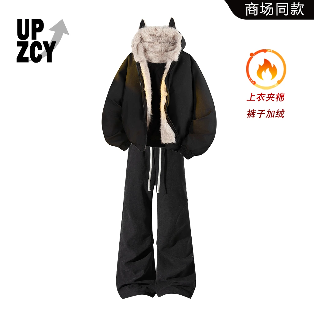 UZPCY美式潮流座山雕棉服2025冬季新款男士百搭加绒御寒休闲裤男