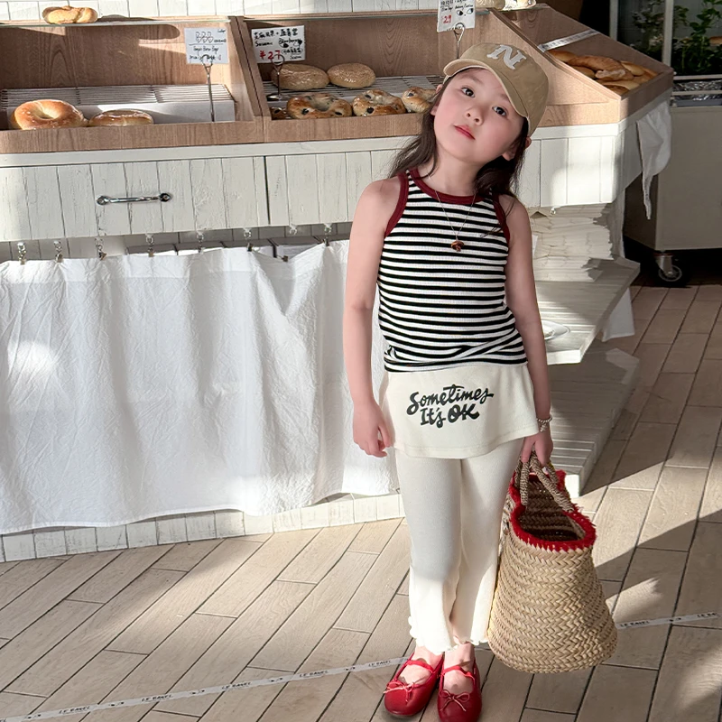 7家女童夏装2025新款儿童韩版洋气时尚喇叭裤小女孩宝宝打底裤