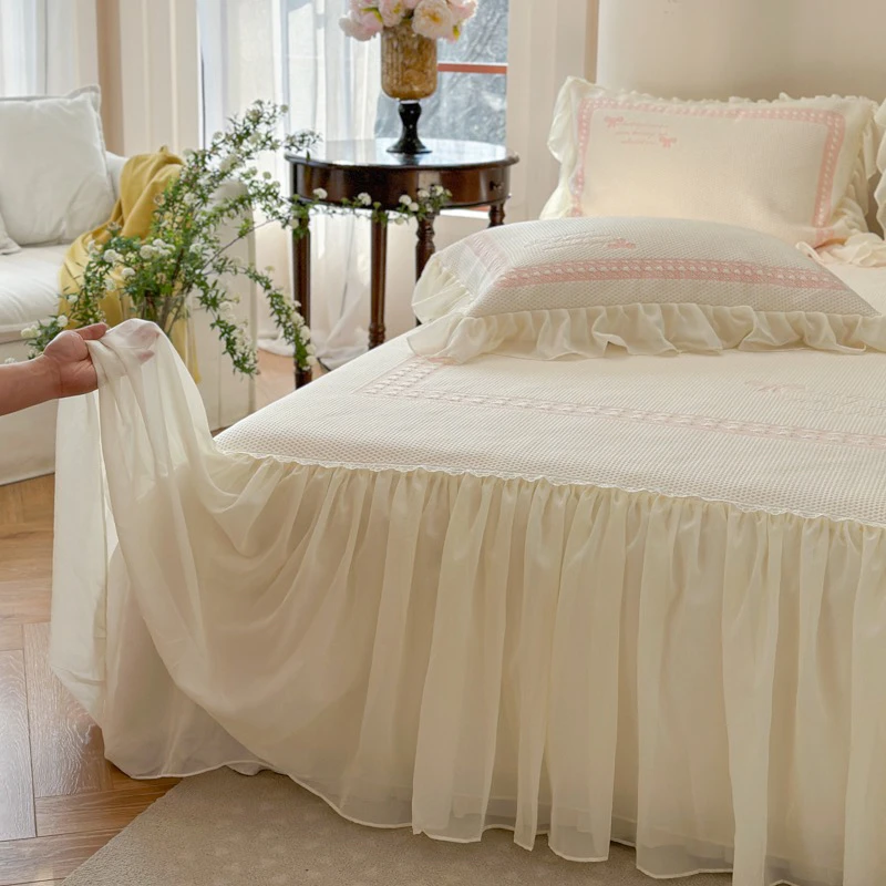 冰岛赋能凉感席法式公主风床裙款冰丝席子三件套可机洗空调软凉席