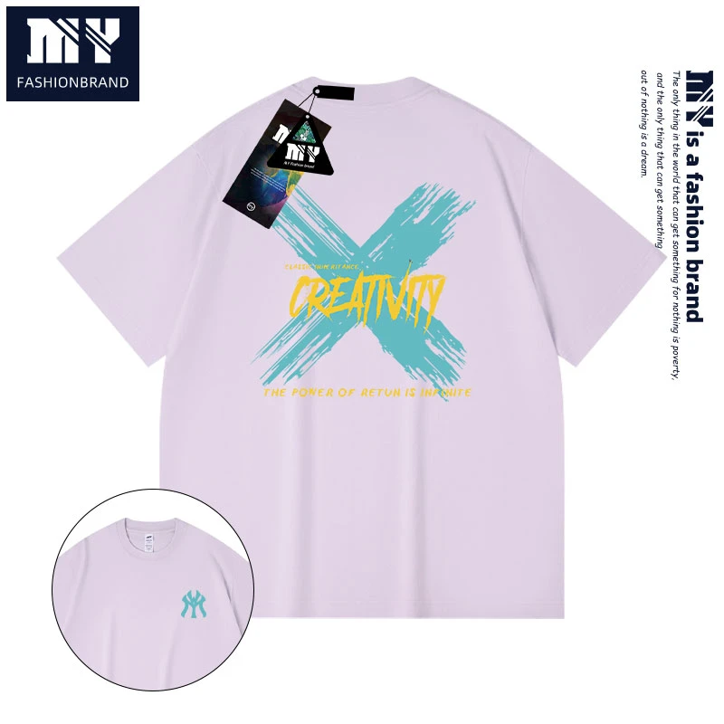 MY夏季纯棉圆领情侣短袖休闲百搭简约印花重磅运动男生短袖t恤