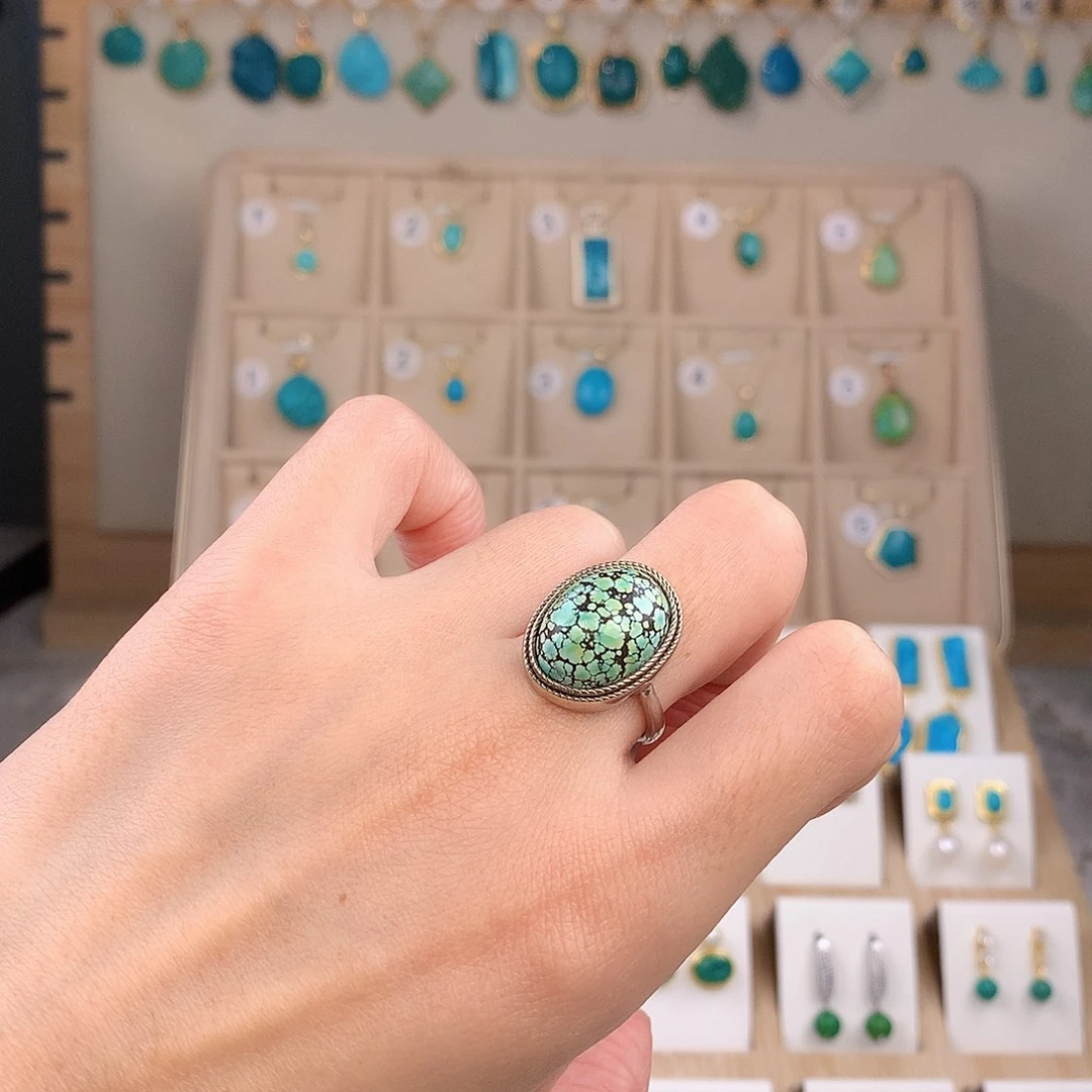 绿松石银S925镶嵌戒指