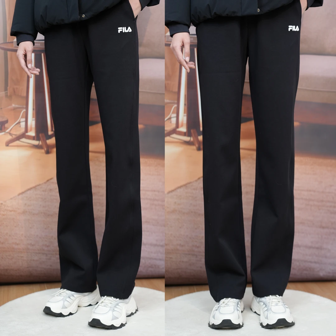 FILA/斐乐女装春秋运动时尚休闲遮肉直筒宽松黑色长裤F11W518612F