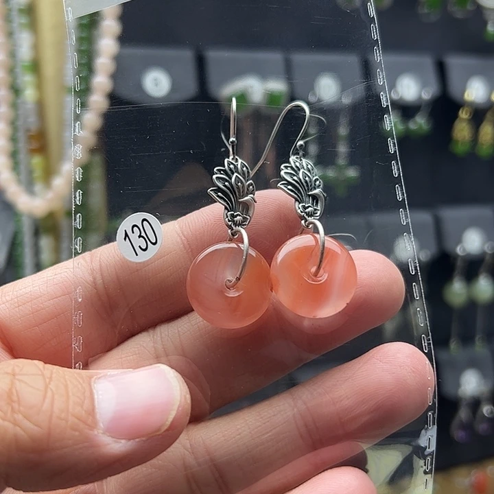 南红玛瑙耳饰银S925镶嵌用****0