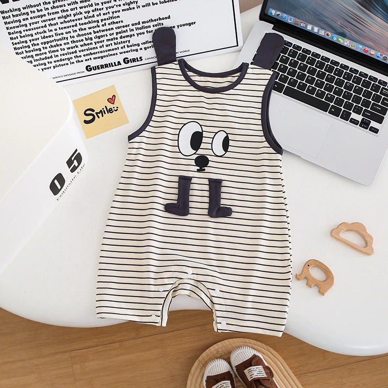 搞怪狗婴幼儿连体衣宝宝哈衣条纹无袖新生儿夏季衣服婴儿