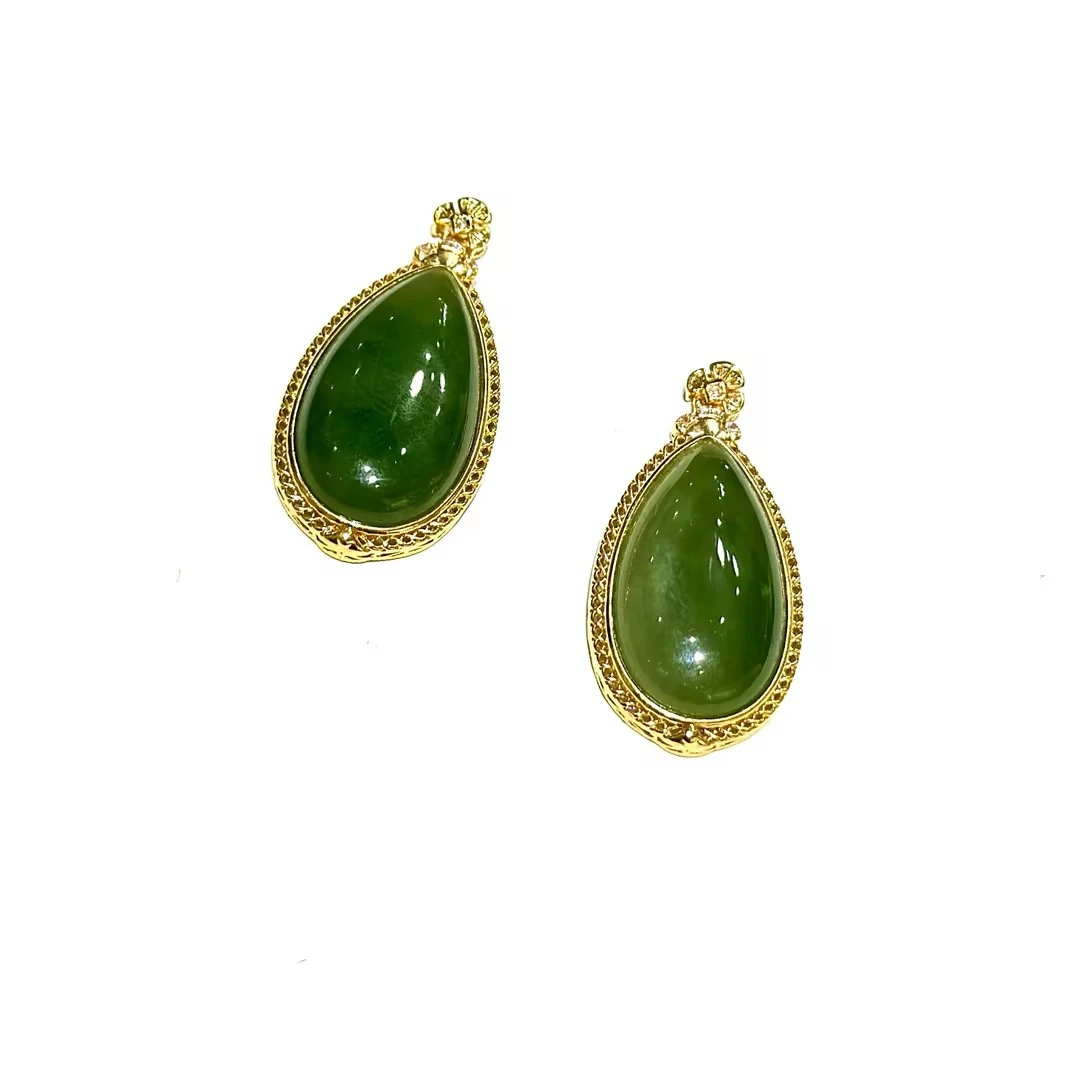 【CH】18k金和田玉碧玉水滴吊坠（多样性发其一）