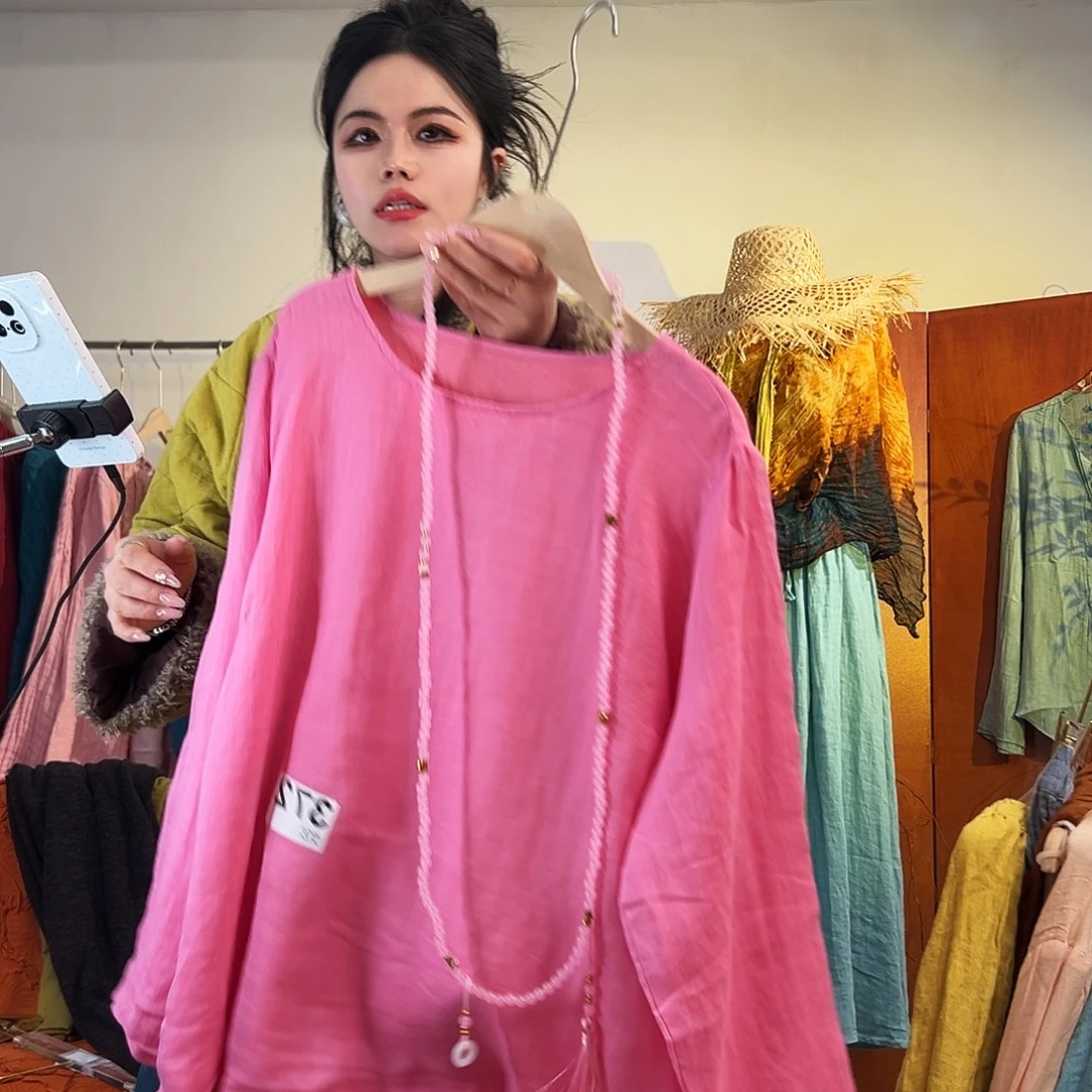 粉色苎麻双层上衣372