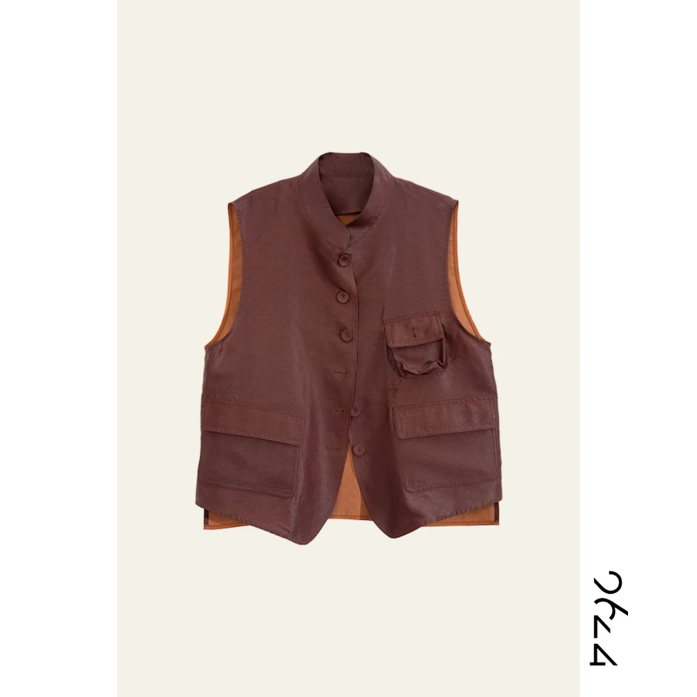 【东方美学】100桑蚕丝红云纱老料皮质感老钱极简女装工装马甲91260