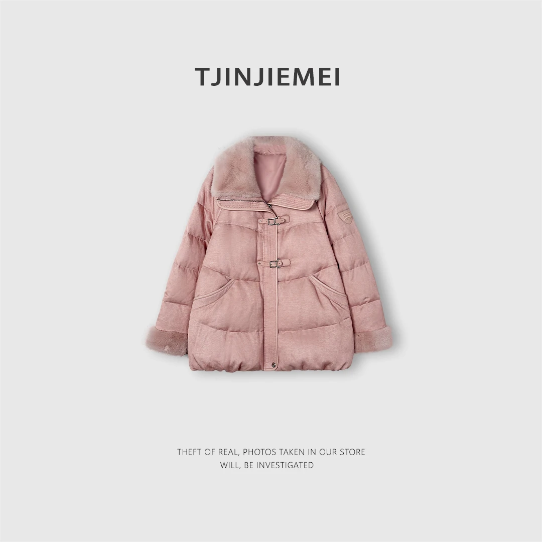 T井姐妹【邂逅】设计感精致亚麻水貂领鹅绒服YRF2512-9Y-531