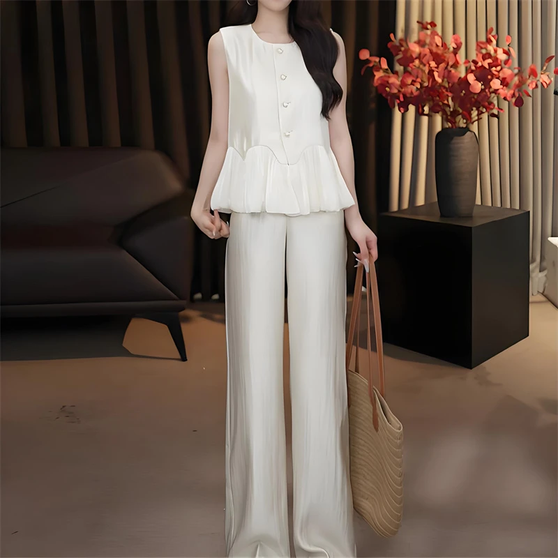 轻奢洋气高级感无袖背心上衣阔腿裤套装女夏季新款时尚减龄两件套
