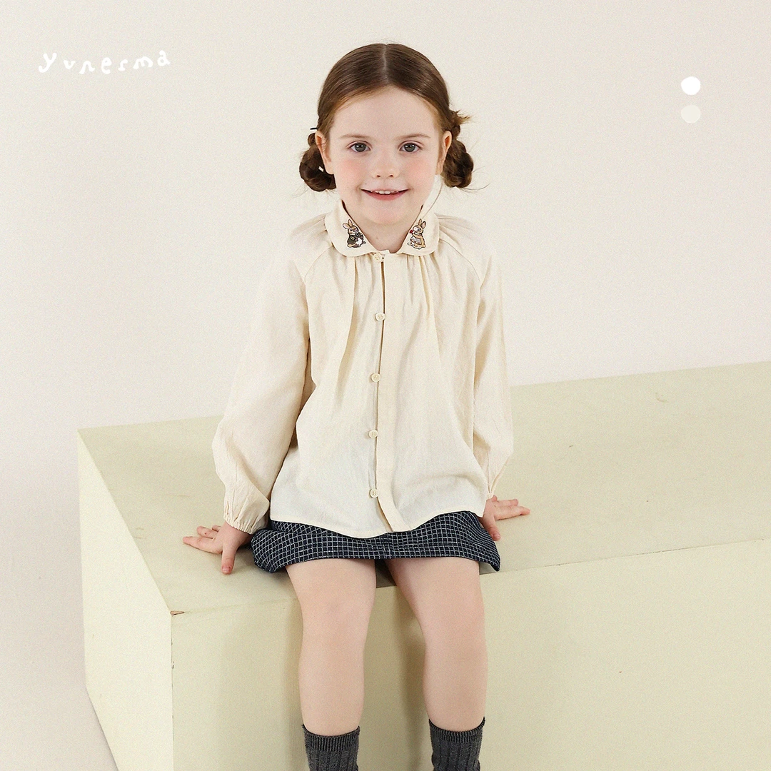 允儿妈女童秋季小众刺绣纯棉娃娃领衬衫宝宝洋气长袖儿童新款上衣