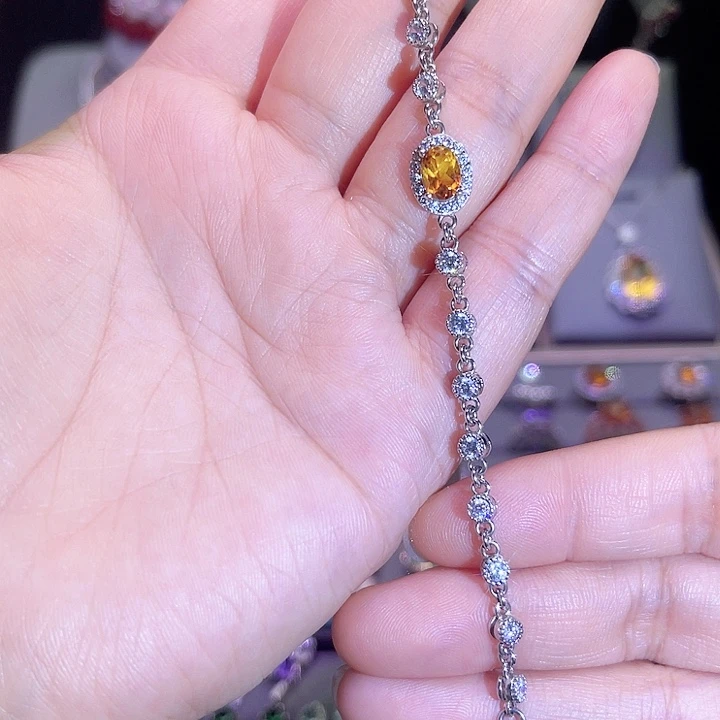 黄晶手链银S925镶嵌手链