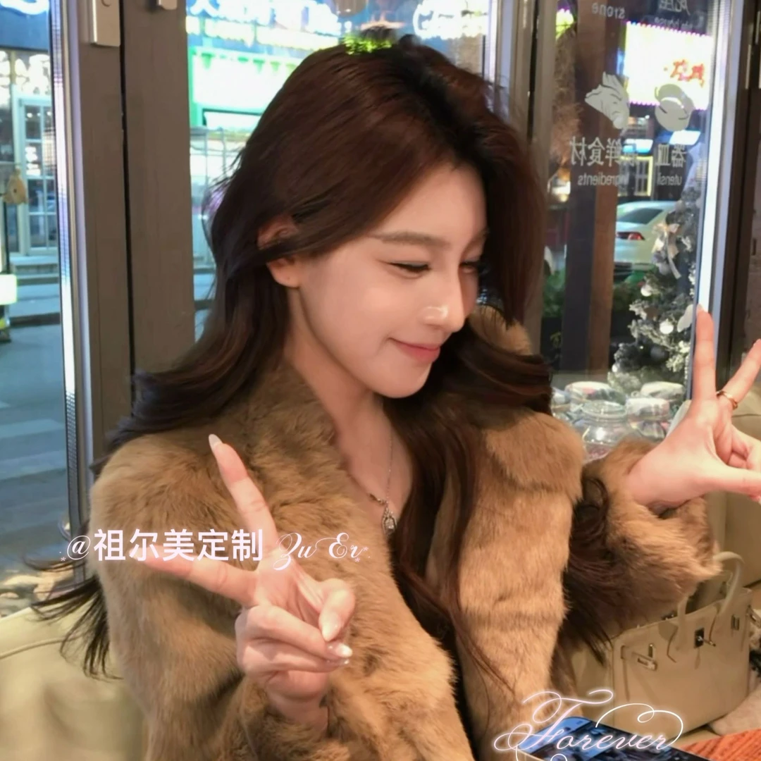 [橡树之语]2025冬季新款百搭时尚中古风真兔毛天然皮草外套