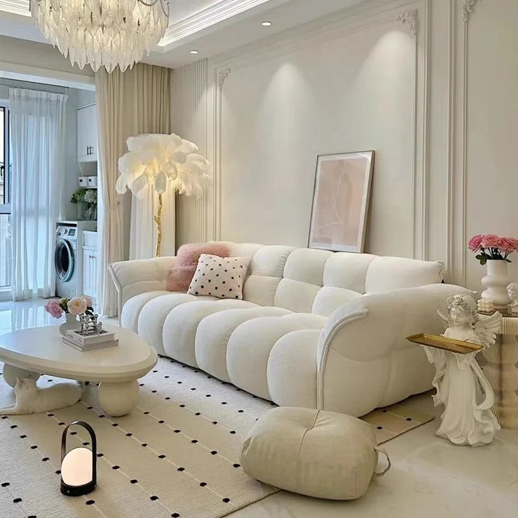 法式奶油风布艺沙发客厅北欧现代简约大小户型三人位异形百合沙发