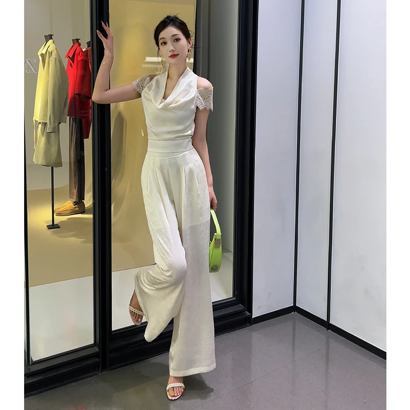 格润雅轻熟风时尚露肩套装女夏季2025年新款设计感拼接显瘦两件套